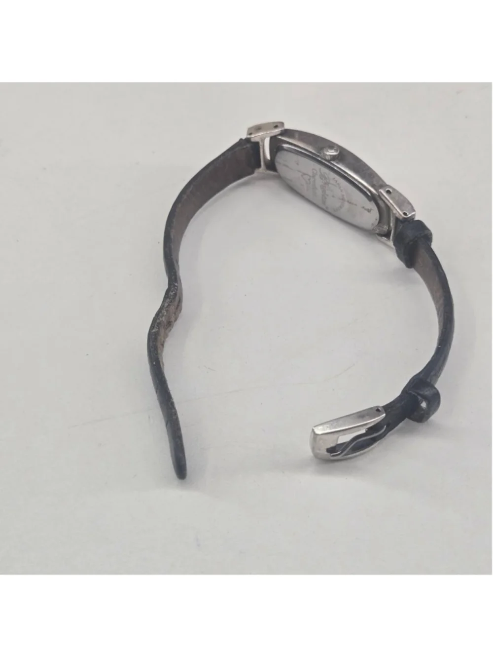 Vintage Brighton Claremont Silvertone Watch Black Leather Functional Battery
